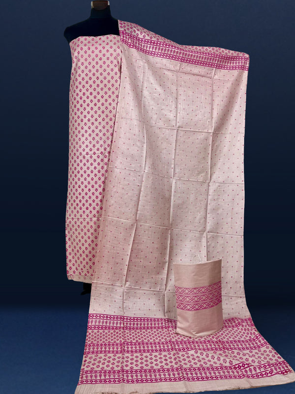 Katan Silk Intricate Blockprint Beige Suit