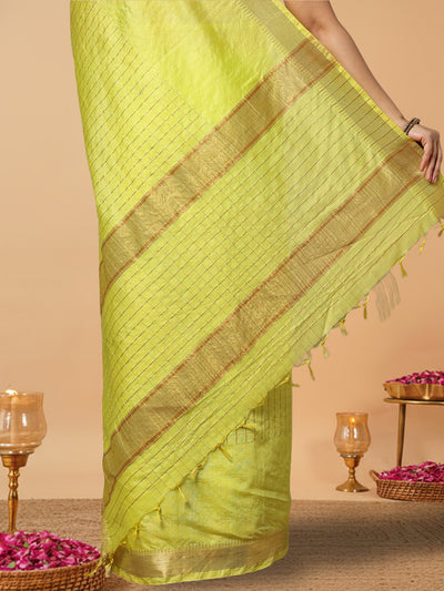 Handcrafted Kota Silk Golden Poppy Yellow Plain Saree