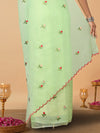 Kota Doria Green Saree Allover Embroidery Handcrafted