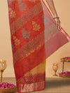 Craft Couture Blockprinted Kota Doria Mustard Yellow & Red Saree