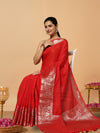 Lively Banarasi Silk Linen Handloom Red Saree