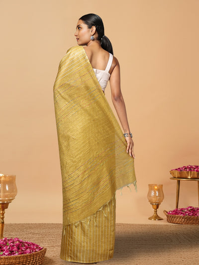 Kota Staple Silk Kantha Pallu Green Saree