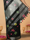 Chic Slub Linen Saree Black Shibori Hand Dyed