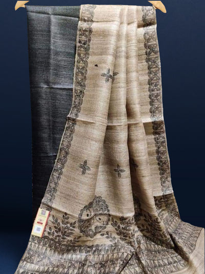 Silkmark Tussar Beige Madhubani Ethereal Dupatta & Black Top