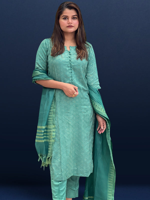 Katan Silk Color-Rich Handcrafted Green Suit