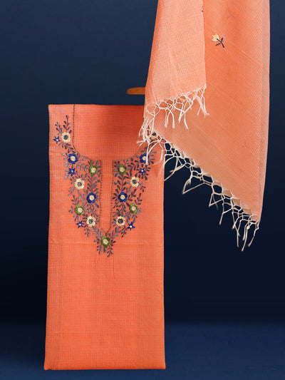 Embroidered Dynamic Kota Doria Orange Suit (Top+Dupatta)