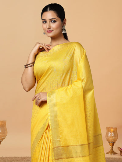 Handcrafted Kota Silk Mustard Plain Saree