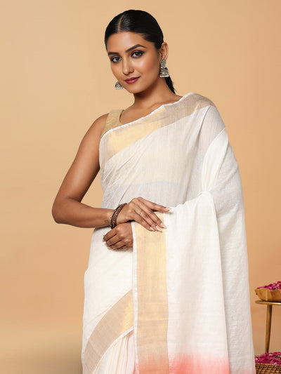 Handloom Kota Silk Serene Beige & Rust Orange Saree