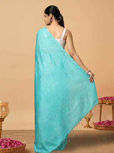 Kota Staple Silk Kantha Pallu Cadet Blue Saree