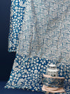 Katan Silk Radiating Blockprint Royal Blue Suit (T+B+D)