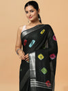 Chic Slub Linen Saree Black Shibori Hand Dyed