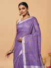 Pure Linen Check Design Handloom Purple Saree