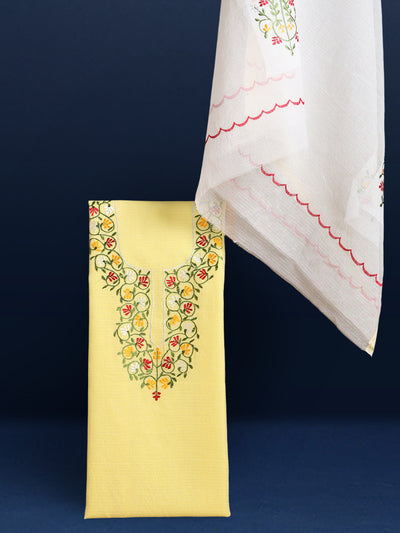 Chikankari Expressive Kota Doria Yellow Suit (Top+Dupatta)