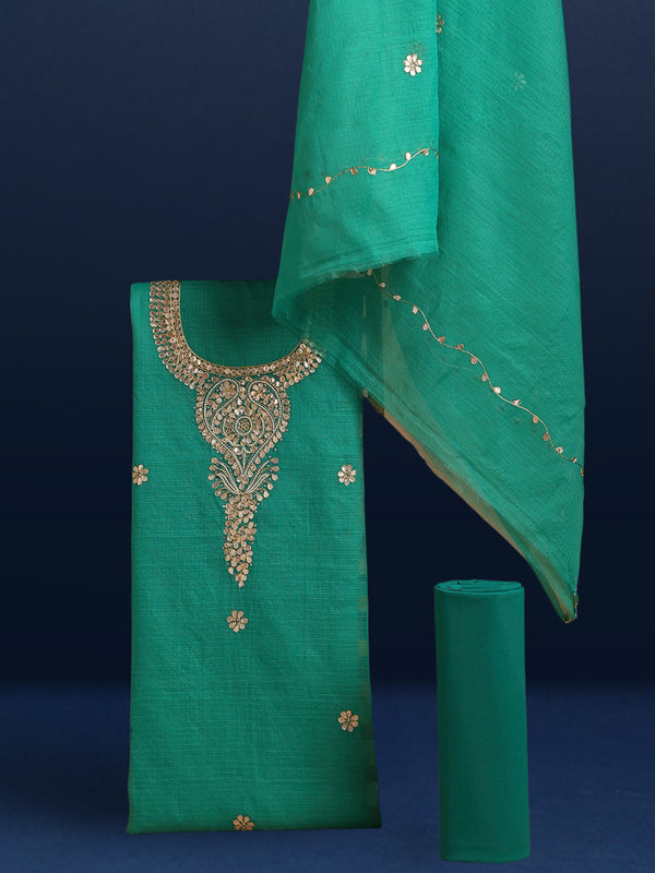 Glimmering Kota Doria Gota Patti Pine Green Suit