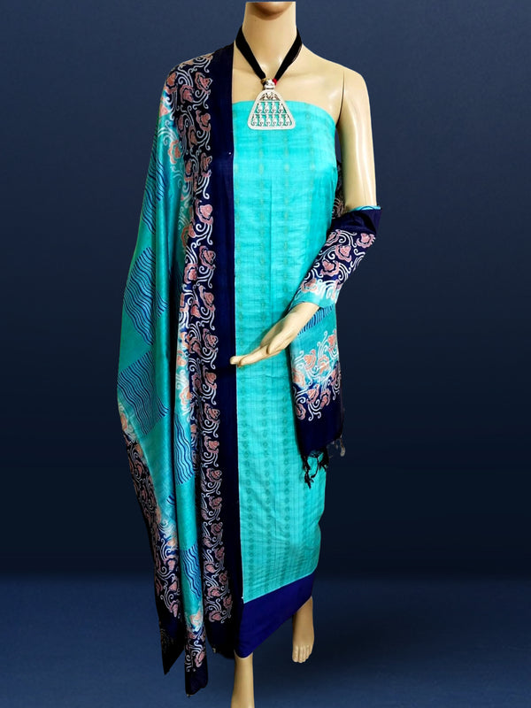 Katan Silk Inspiring Blockprint Blue Suit