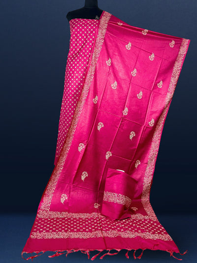 Katan Silk Effulgent Blockprint Pink Suit