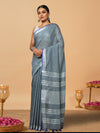 Smoky Slub Linen Hand Dyed Gray & Blue Saree