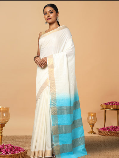 Handloom Kota Silk Poetic Beige & Blue Saree