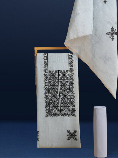 Kashidakari Kota Doria Embroidered Frosty White Suit