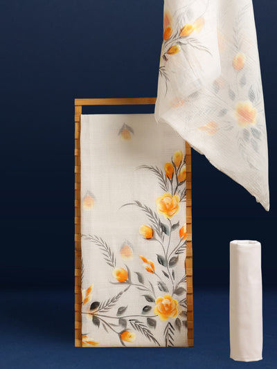 Handpainted Kota Doria Suit White (Top+Dupatta+Bottom)