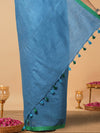 Tranquil Slub Linen Hand Dyed Blue Saree