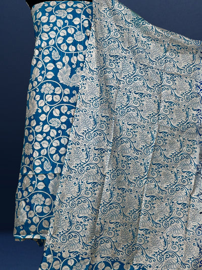 Katan Silk Radiating Blockprint Royal Blue Suit (T+B+D)