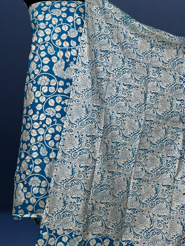 Katan Silk Radiating Blockprint Royal Blue Suit (T+B+D)