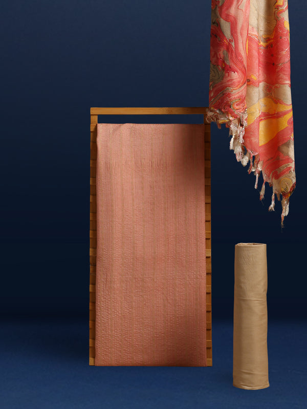 Abstract Katan Silk Tie Dyed Pink & Yellow Suit