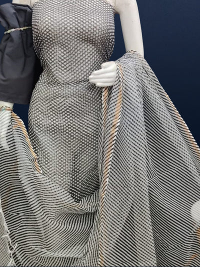 Lehariya Kota Doria White & Black Suit (Top+Dupatta+Bottom)