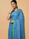 Tranquil Slub Linen Hand Dyed Blue Saree