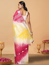 Sunny Slub Linen Saree Yellow & Pink Shibori Hand Dyed