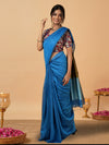 Volant Silk Linen Handdyed Blue Contrast Pallu Saree