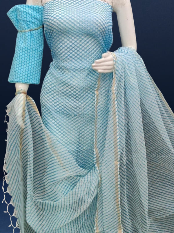Lehariya Kota Doria Light Blue Suit (Top+Dupatta+Bottom)