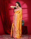 Indiehaat | Banarasi Silk Brocade Weaving Yellow Saree