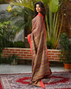 Pure Cotton Handloom Saree Plain Body Martini Brown Color with running blouse-Indiehaat