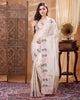 Silkmark Certified Pure Tussar Hand Cutwork Beige Saree with Contrast Blouse-Indiehaat