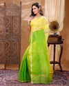 Pure Silk Kota Doria Sarees Citron Green and Yellow Colour with running blouse-Indiehaat