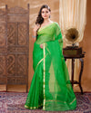 Kota Doria Pure Silk Green Saree Hand Dyed with Blouse-Indiehaat