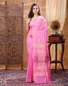 Silkmark Certified Eri Silk with Gichcha Tussar Stripes Hand Dyed pink Saree with Blouse-Indiehaat