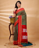 ILKAL Handloom Cotton Silk Saree Fern Green Color with running blouse - IndieHaat