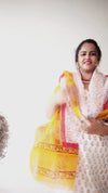 Kota Doria Yellow Suit Material Handblock Printed with Zari Border Dupatta-Indiehaat