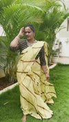 Cotton Kota Doria Saree Yellow Color with blouse Handcrafted-Indiehaat