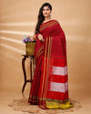 ILKAL Handloom Cotton Silk Saree Burgundy Red Color with running blouse - IndieHaat