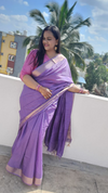 Katan Silk Purple Saree Striped Design with Running Blouse Handcrafted-Indiehaat