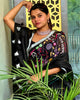 Pure Linen Handloom Saree Eerie Black Color Hand Embroidered with Running Blouse-Indiehaat