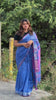 Pure Linen Plain Saree Blue Color with running blouse-Indiehaat