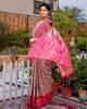 Banarasi Silk Saree Light Beige & Pink Color with contrast pallu and blouse - IndieHaat