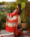 Silkmark Certified Tussar Silk Saree Cream Color Handloom Handblock printed with blouse - IndieHaat