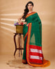 ILKAL Handloom Cotton Silk Saree Dark Green Color with running blouse - IndieHaat