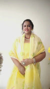 Kota Doria Yellow Suit Material Handblock Printed with Dupatta-Indiehaat